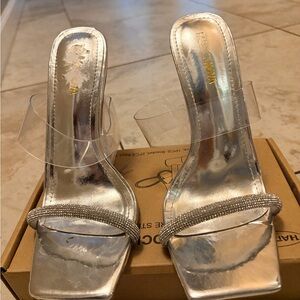 Fashion Nova Metallic Silver Heels